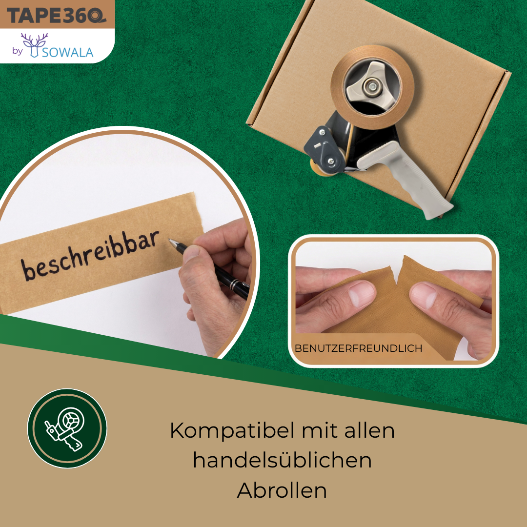 Papier Paketklebeband braun Rollenansicht – recycelbar – Tape360 by Sowala™