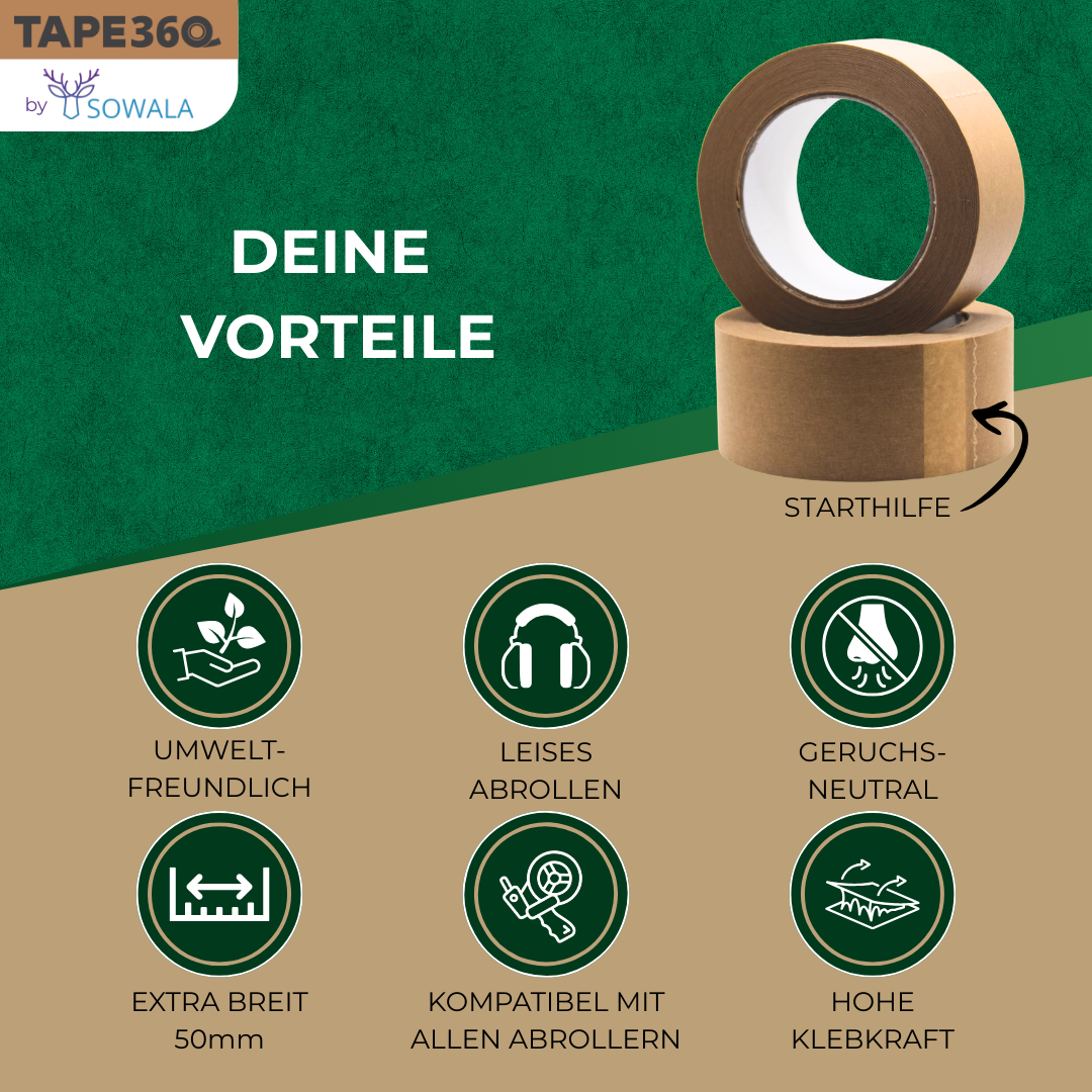 Sowala Papier Paketklebeband braun 50 mm x 50 m – Tape360 by Sowala™