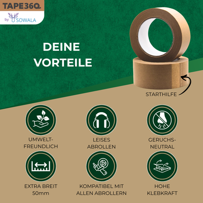 Papier Packband braun Detailansicht Klebekraft – Tape360 by Sowala™