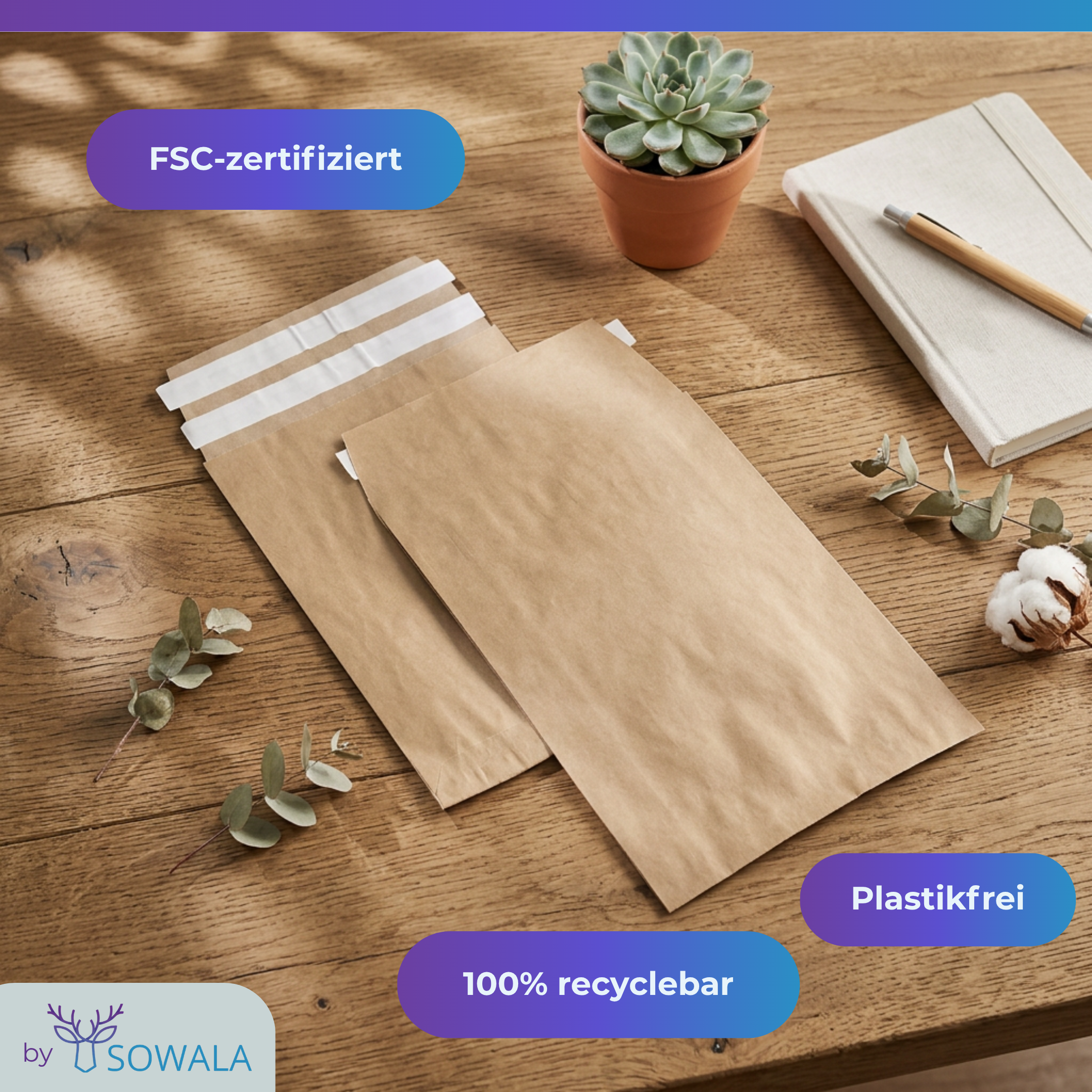 Papierversandtasche FSC-zertifiziert plastikfrei nachhaltig, Sowala, Tape360, Tape360 by Sowala™