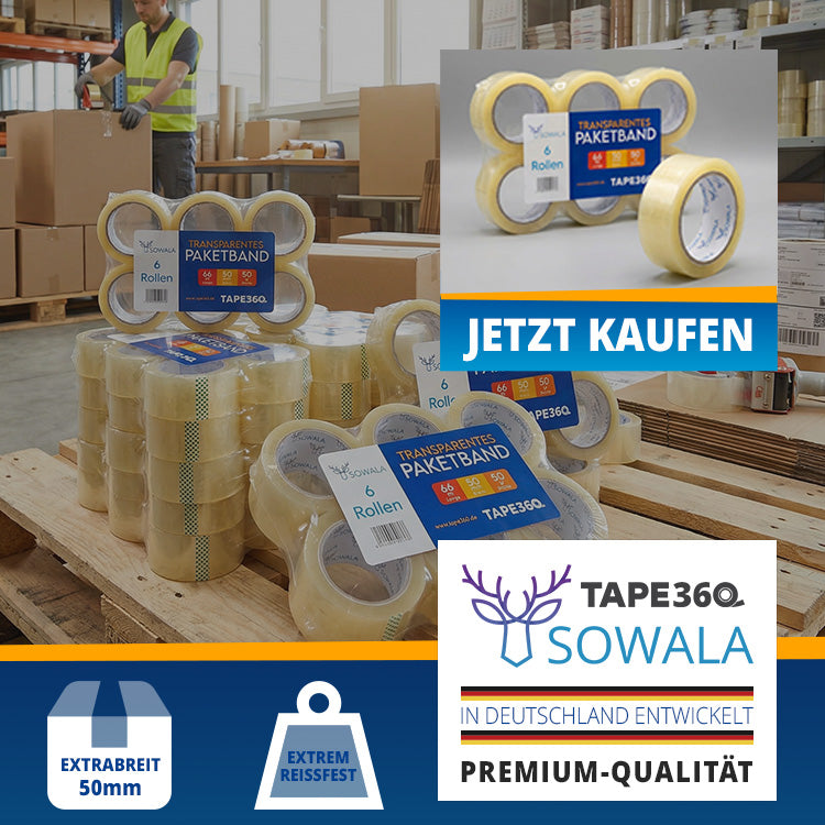 Sowala Paketklebeband Low Noise Pro Transparent – 50 Mm X 66 M, Leise Abrollend, INGEDE-zertifiziert