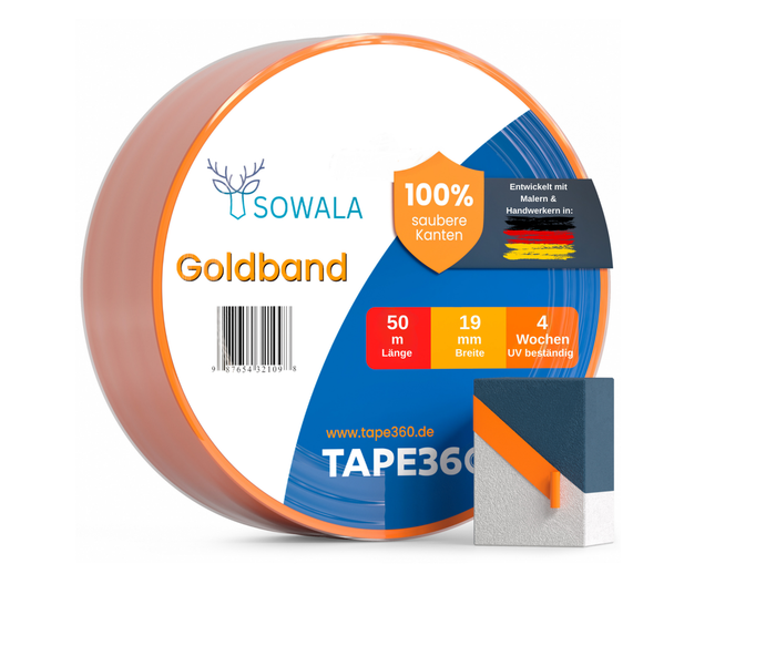 Sowala Goldband 19mm Rolle – 30 Tage UV-beständig – Tape360 by Sowala™